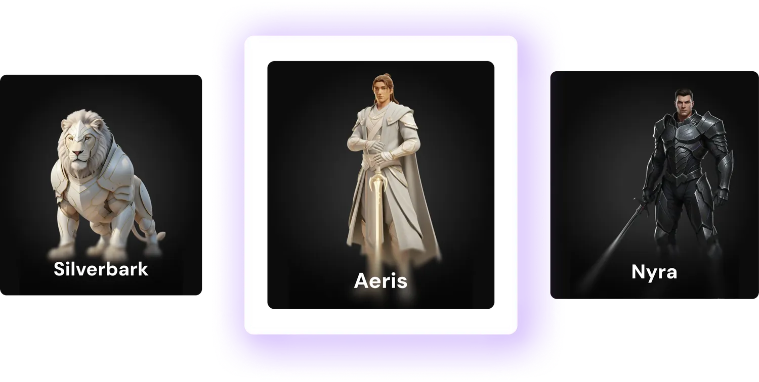 Silverback, Aeris, and Nyra collectible characters