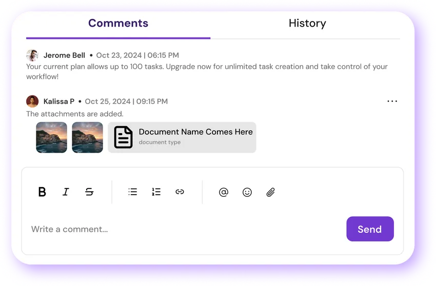 MagicTask task comments and history view