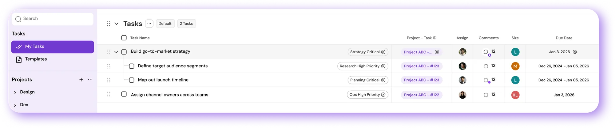 MagicTask task list showing assigned work