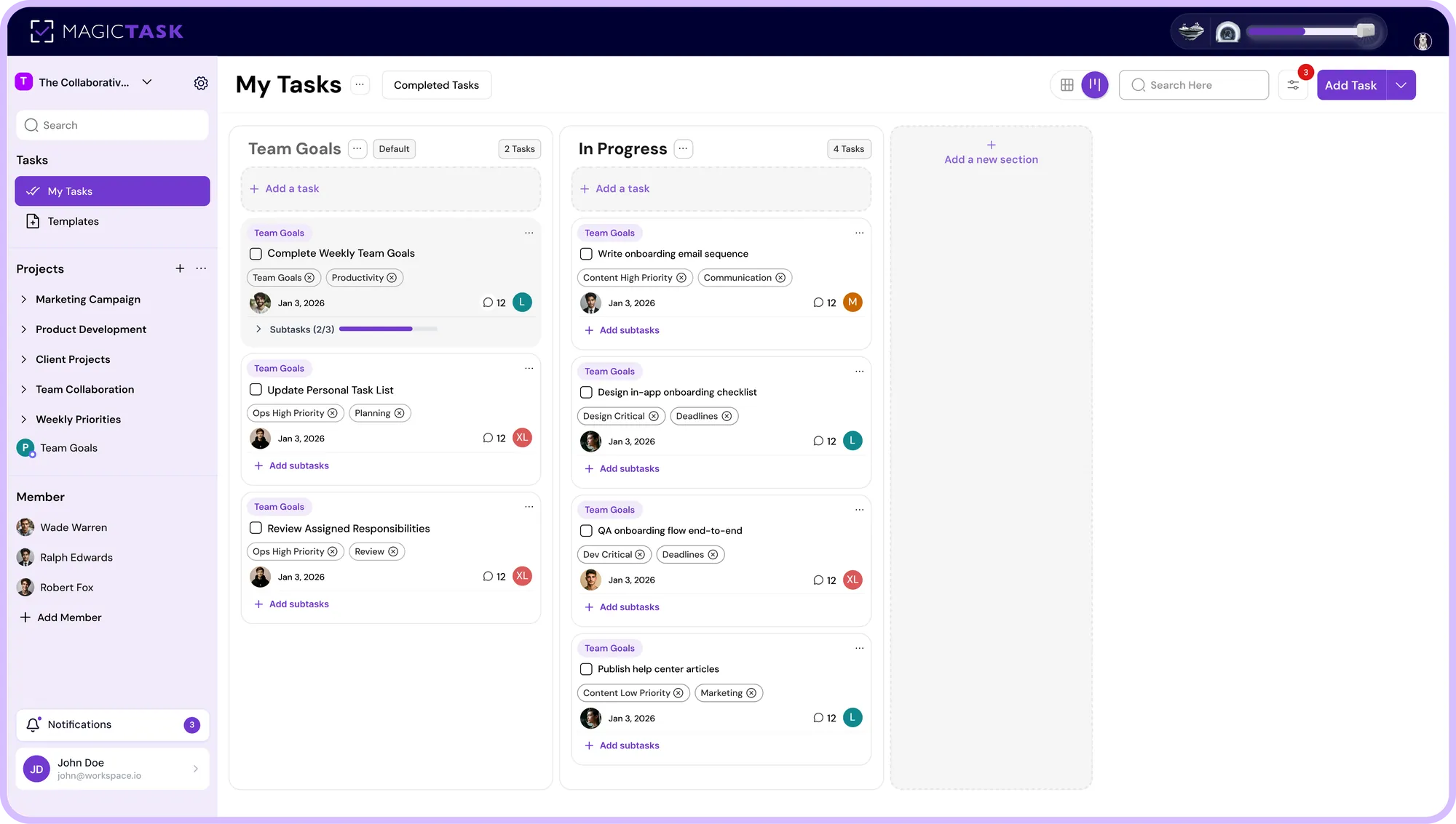 MagicTask task dashboard for team members