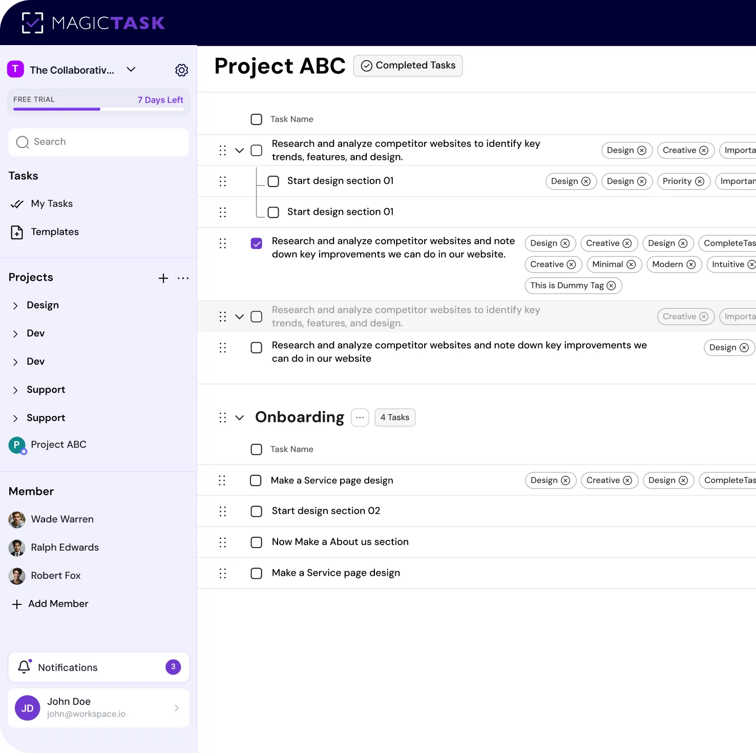MagicTask dashboard preview
