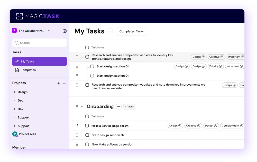 MagicTask team task dashboard