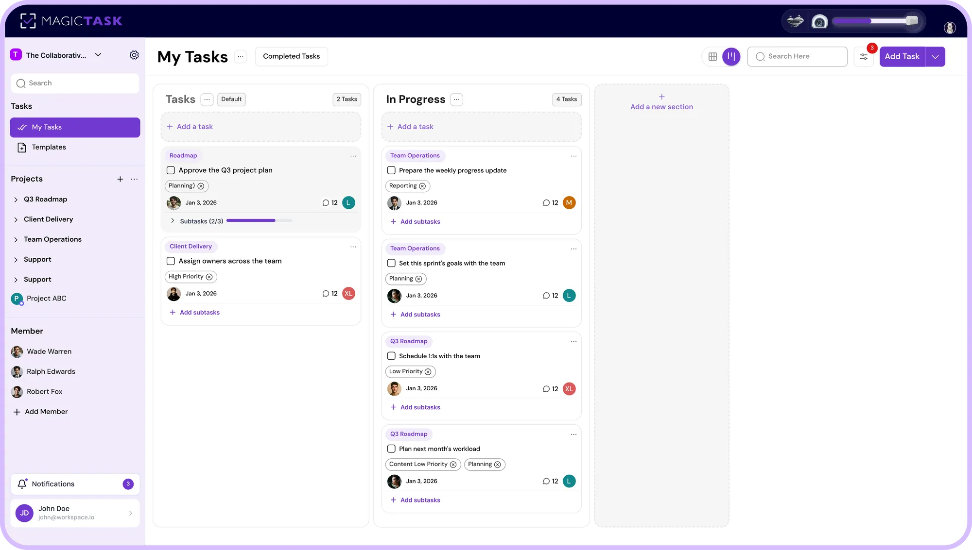 MagicTask board organizing service projects