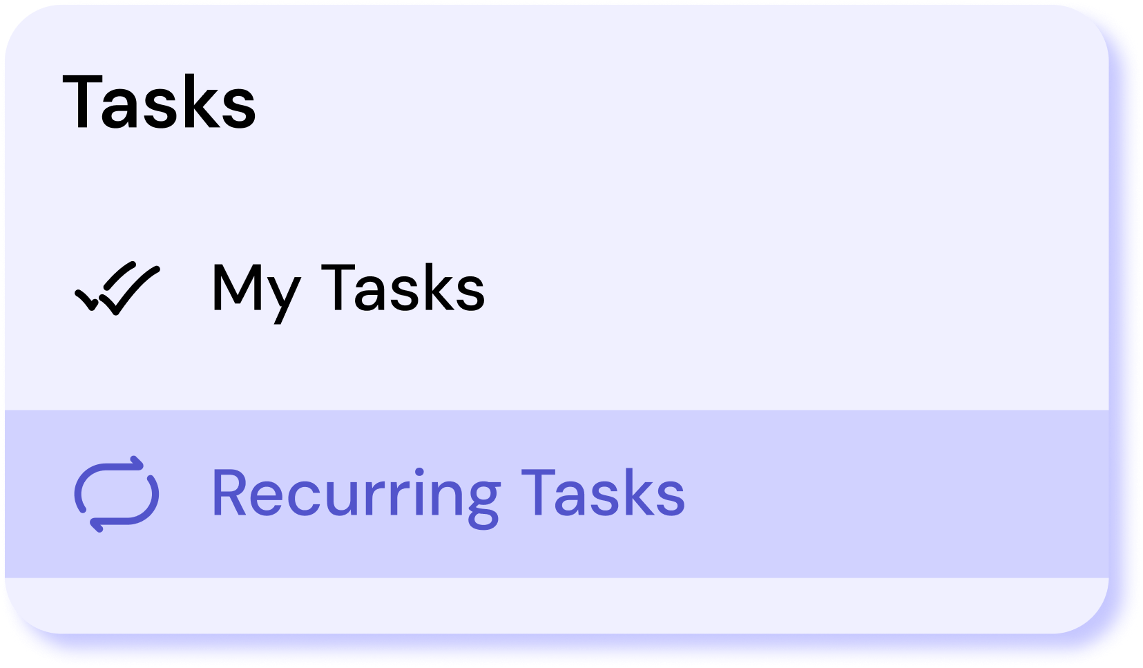 Tasks menu highlighting recurring tasks