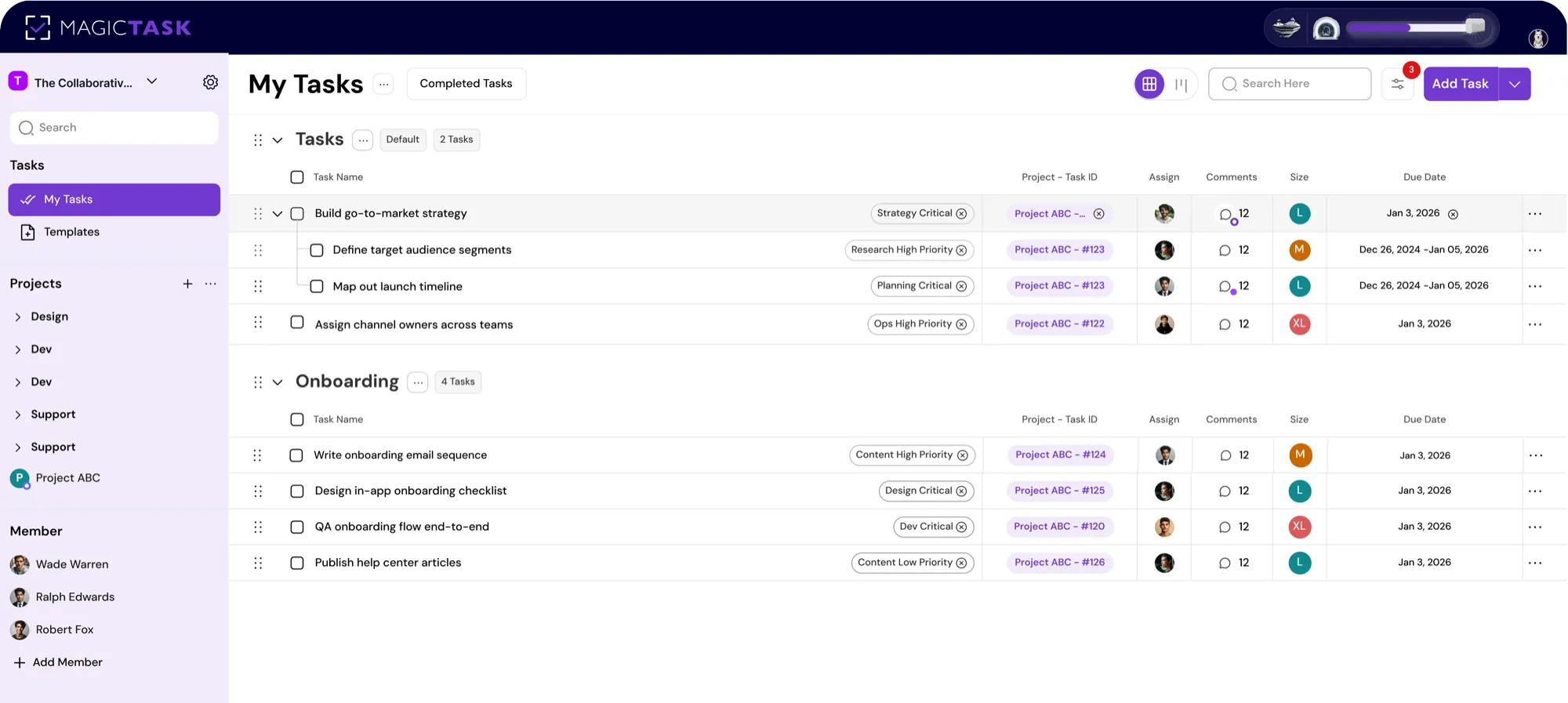 MagicTask dashboard for team leads