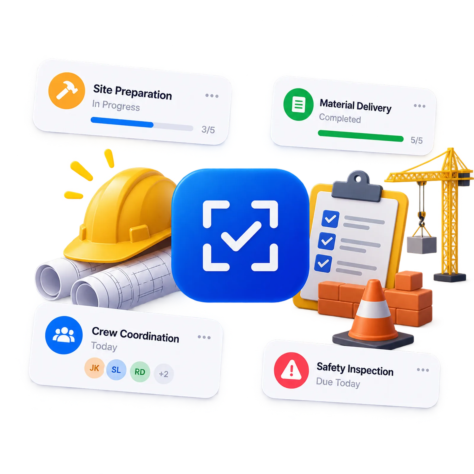 Construction workflow tasks and job site assets