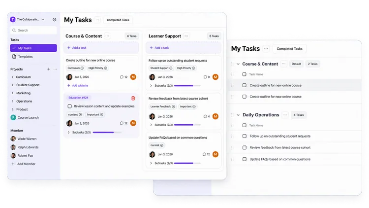 MagicTask board and list views shown together