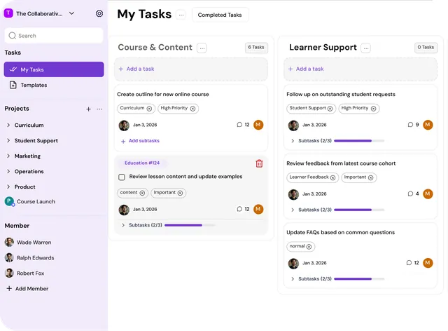 Education team tasks listed in MagicTask