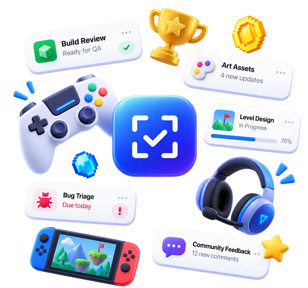 Game development tasks, build review, art assets, bug triage, and community feedback around MagicTask