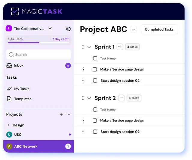 MagicTask project and sprint task list
