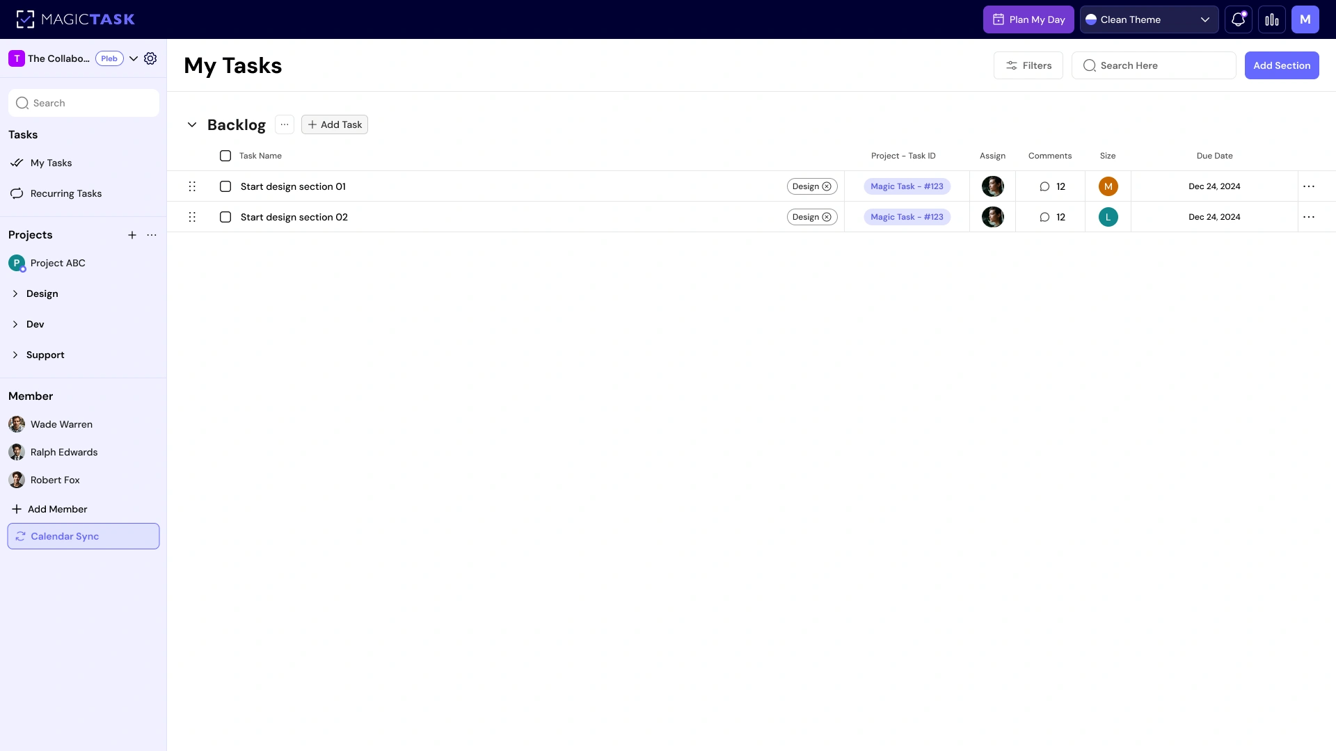 MagicTask Focused UI