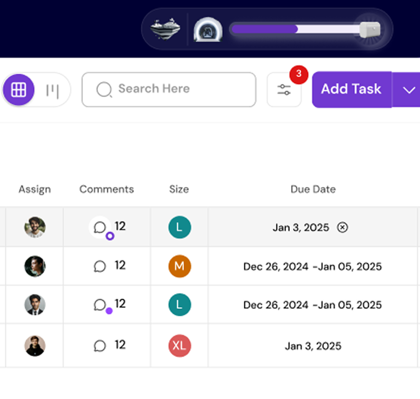 MagicTask collaboration list view